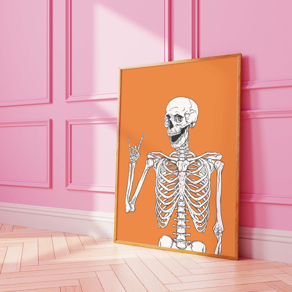 Skeleton Print Art Cute Orange Halloween Wall Decor Trendy Halloween Wall Art Spooky Season Poster - Image 6
