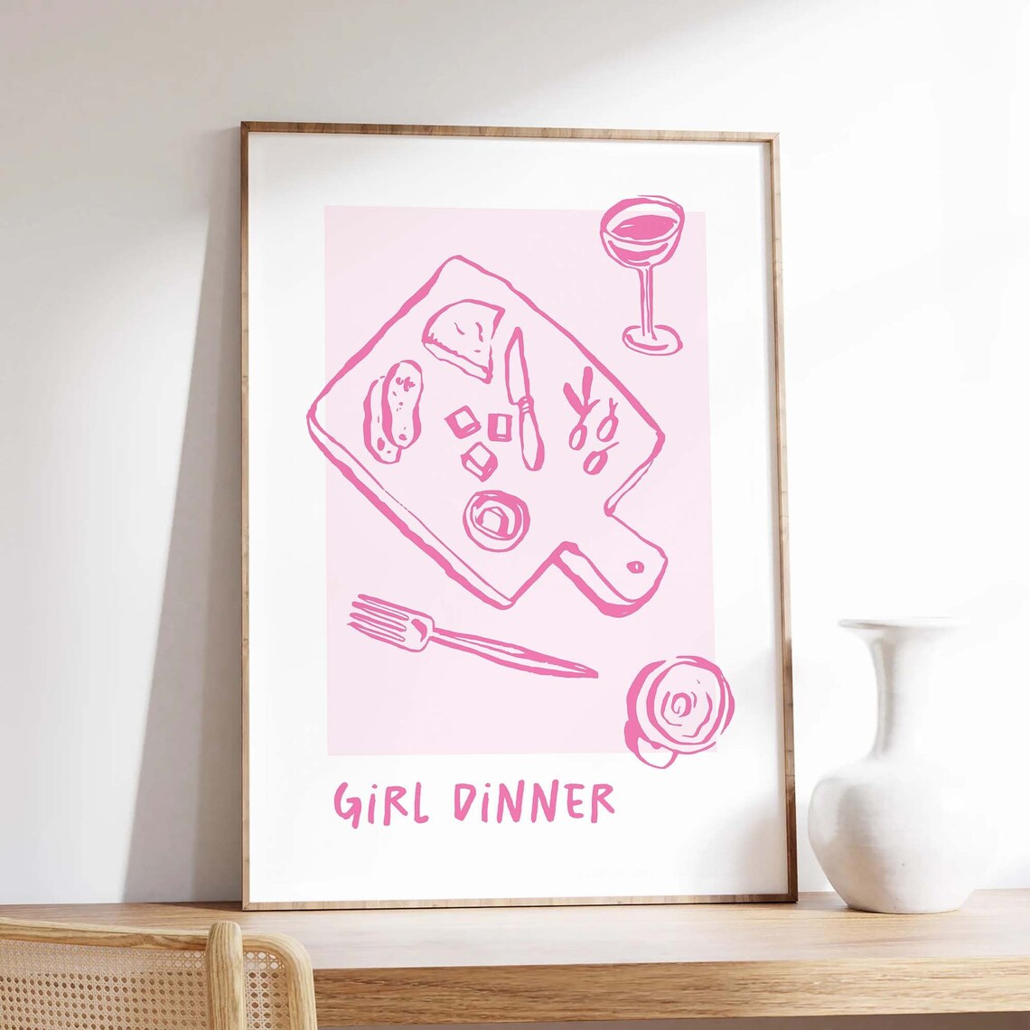 Girl Dinner Quote Charcuterie Board Illustration Pink Kitchen Wall Decor Poster - Image 3
