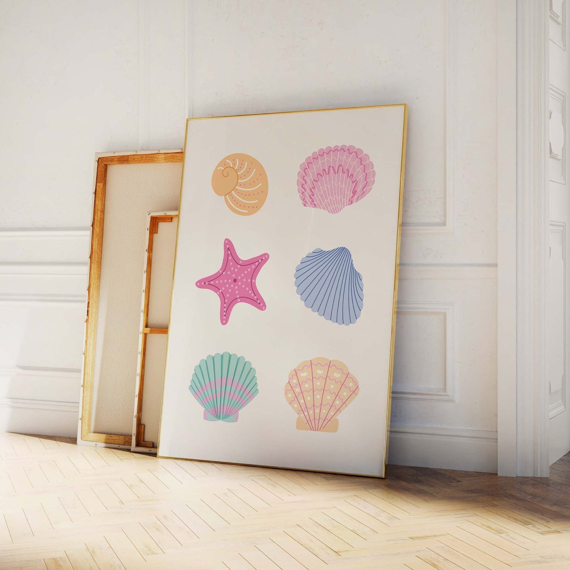 Colorful Pastel Seashells Starfish Six Shells Beach Decor Poster - Image 3