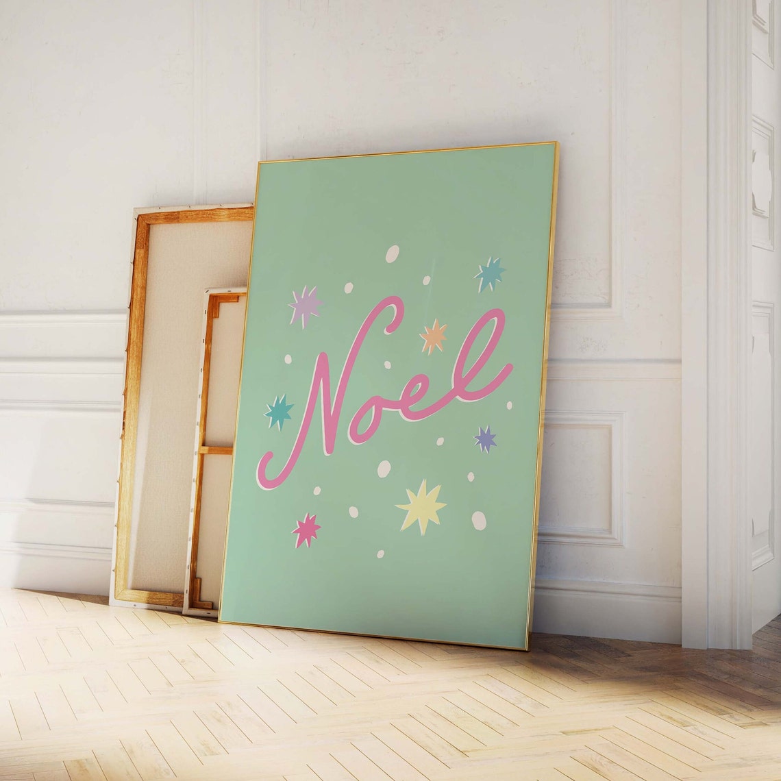 Noel Pink Script Mint Green Retro Cute Holiday Typography Poster - Image 2