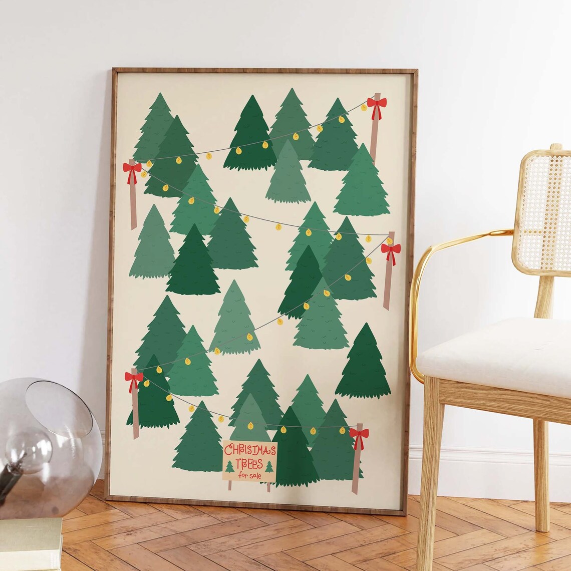 Christmas Tree Lot Festive Farm Sign String Lights Holiday Poster - Image 4