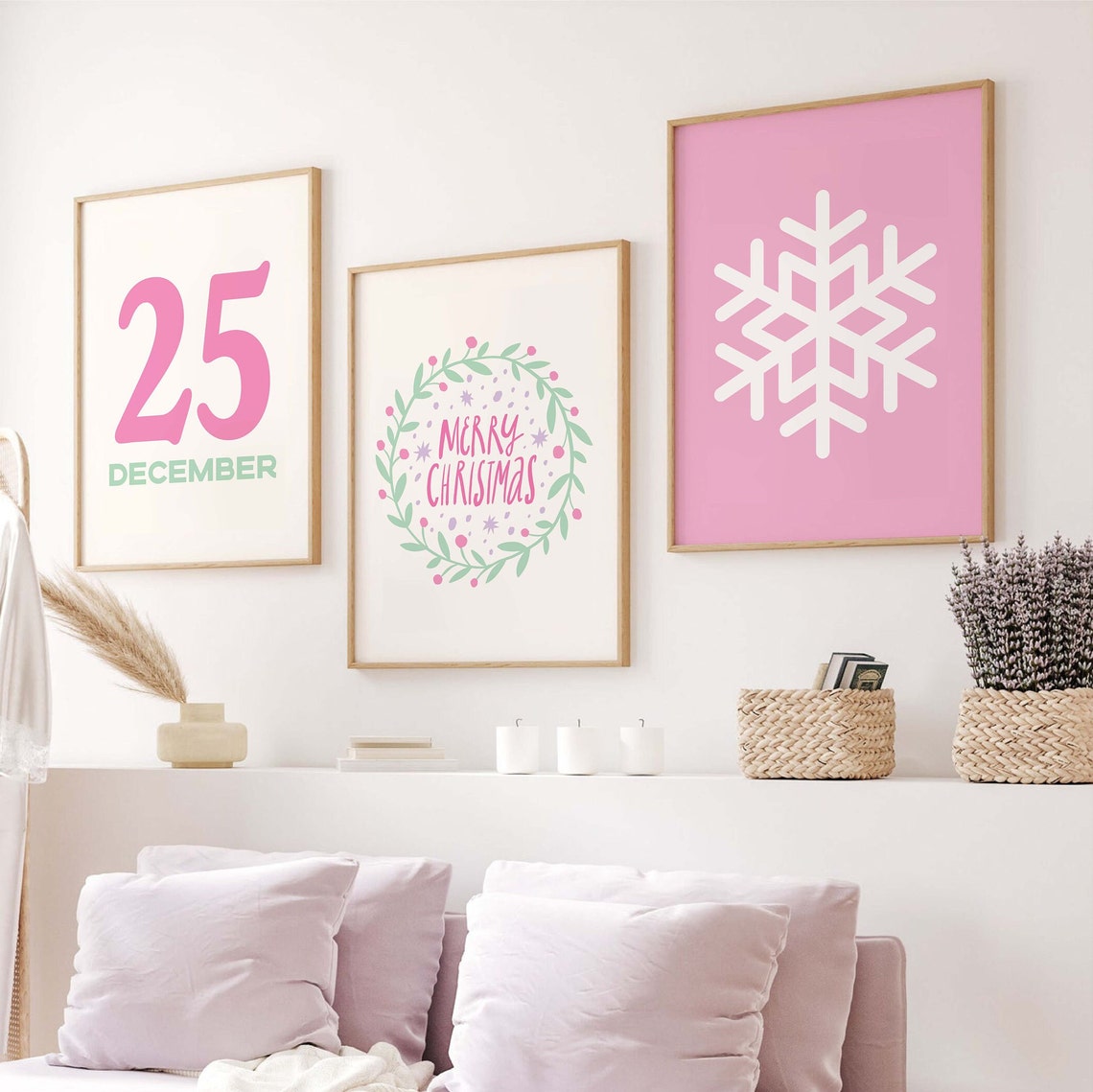 Pastel Christmas Gallery Wall Art 10 Printables Trendy Pink Christmas Prints Cute Pastel Holiday Wall Decorations - Image 2