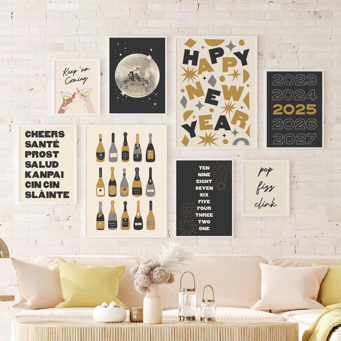 New Years Eve Gallery Wall Art 10 Printables Black And Gold New Years Prints Cute Holiday Wall Decorations - Image 4