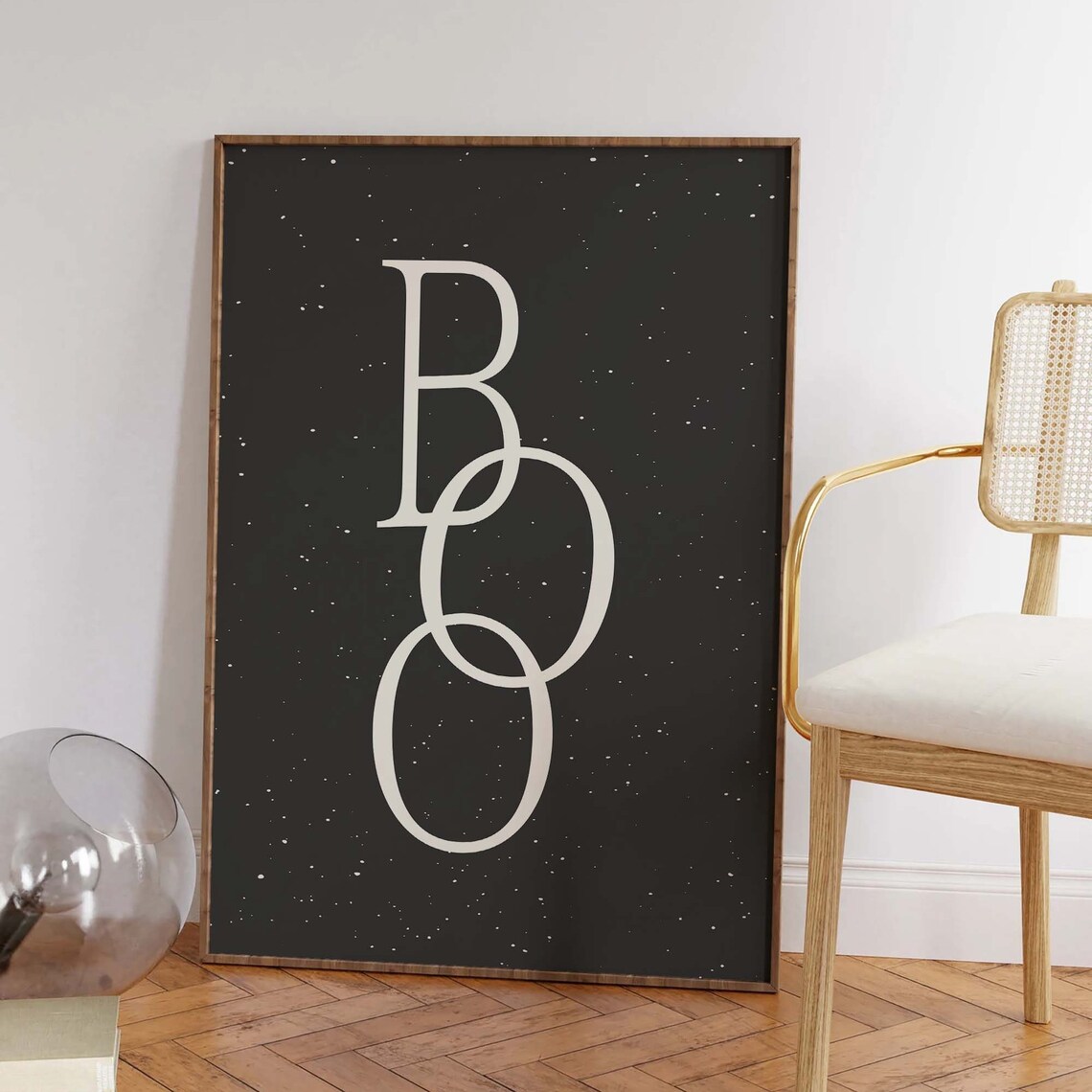 Boo Minimal Halloween Typography Starry Night Black Art Poster - Image 2