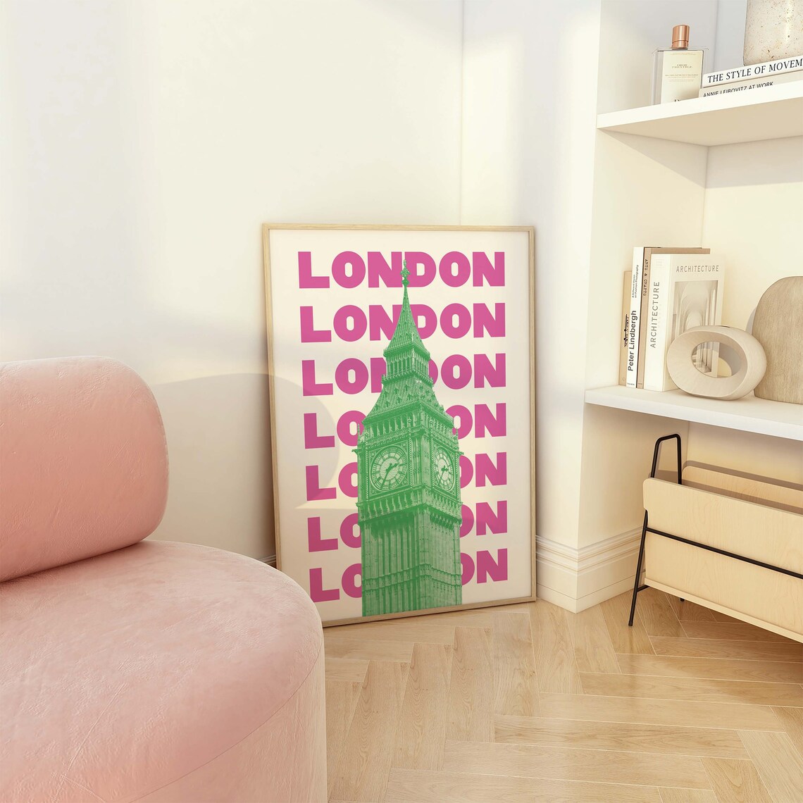 London Big Ben Green Photo Pink Repeat Typography Travel Poster - Image 2