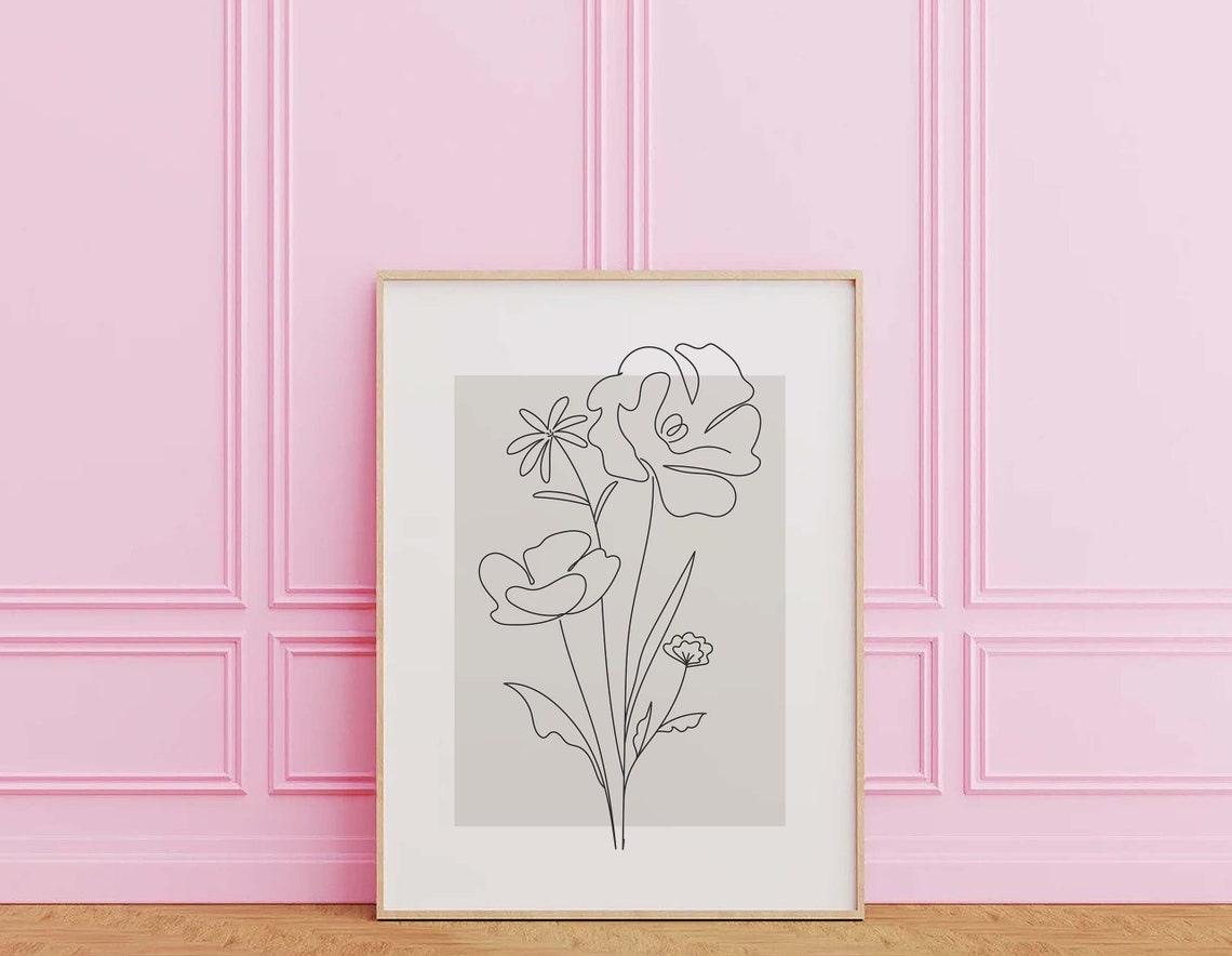 Neutral Line Art Poppy Flowers Beige Minimalist Floral Decor Poster - Image 3