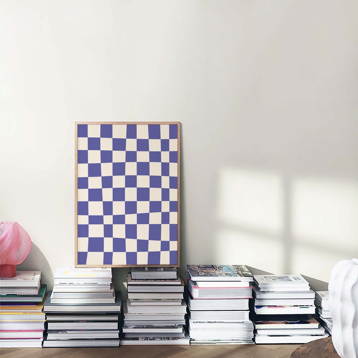 Blue And White Wavy Checkerboard Pattern Retro Abstract Poster - Image 6