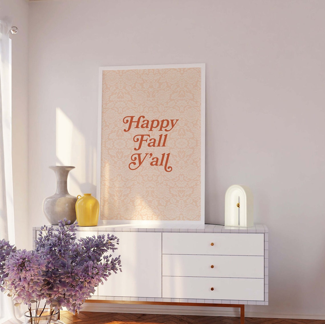 Happy Fall Yall Retro Script Autumn Quote Pattern Wall Decor Poster - Image 2