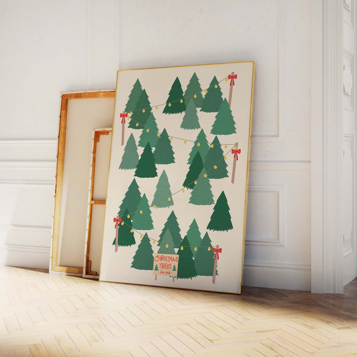 Christmas Tree Lot Festive Farm Sign String Lights Holiday Poster - Image 5
