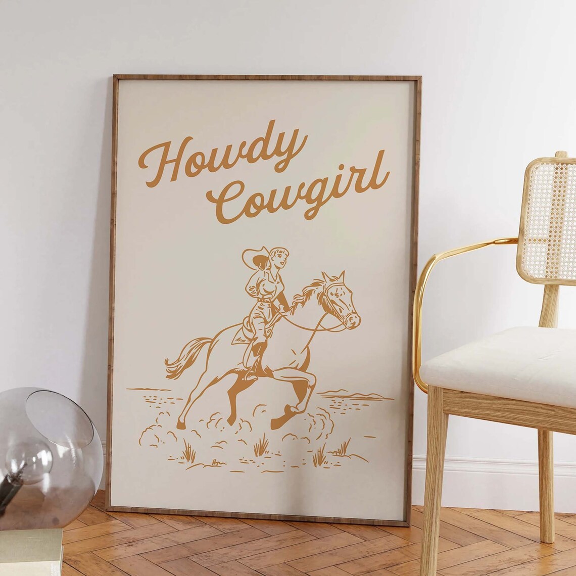 Howdy Cowgirl Tan Horseback Rider Retro Western Style Wall Art - Image 5