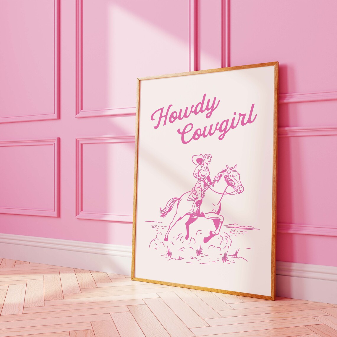 Howdy Cowgirl Pink Horseback Rider Retro Western Style Wall Art - Image 6