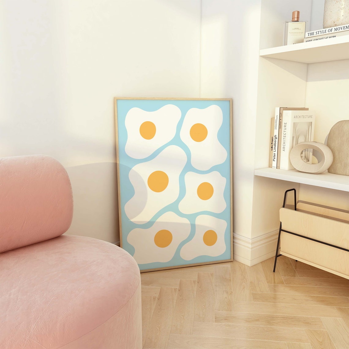 Eggs Print Art Blue Kitchen Food Decor Retro Breakfast Art Poster Cute Trendy Wall Art - Image 2