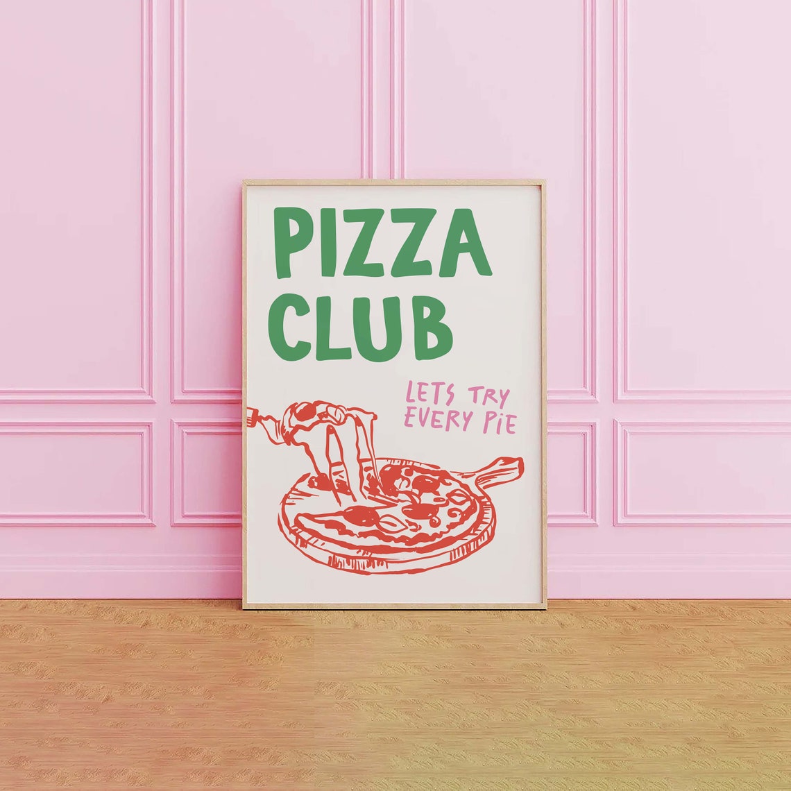 Pizza Club Print Art Red Kitchen Decor Retro Pizza Poster Cute Food Kitchen Art - Image 2