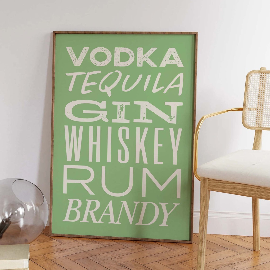 Vodka Tequila Gin Whiskey Rum Brandy Green Bar Typography Poster - Image 4