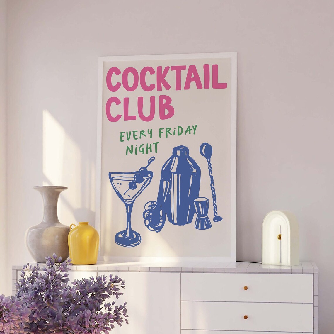Cocktail Club Every Friday Night Retro Martini Bar Cart Poster - Image 2