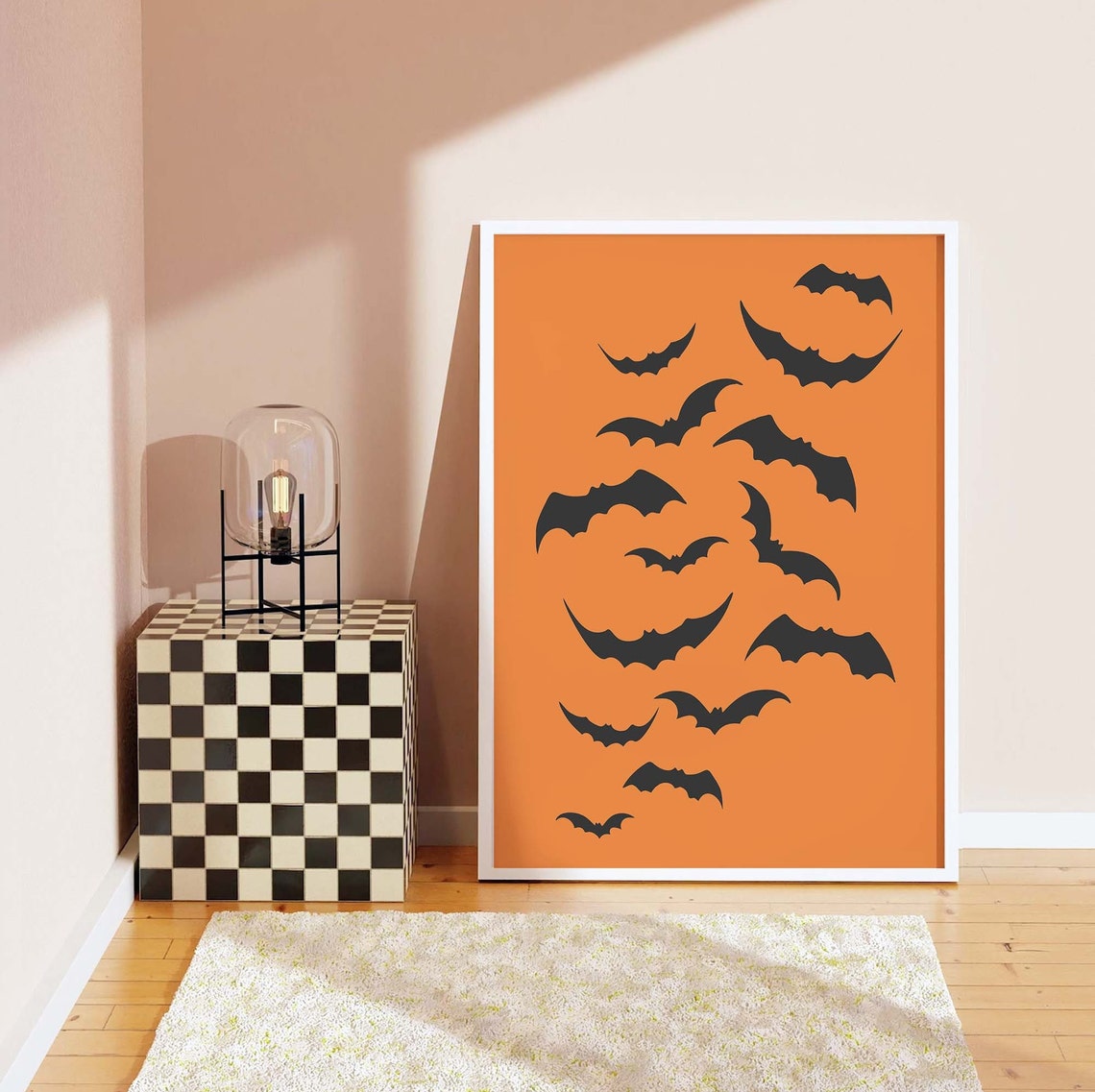 Flying Bat Silhouettes Minimal Black on Orange Halloween Poster - Image 7
