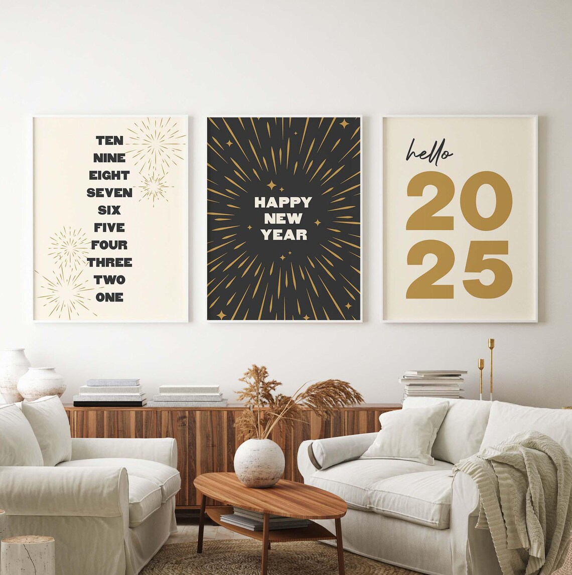 Ten Piece New Year Eve Gallery Wall Set Black Gold Party Poster - Image 3