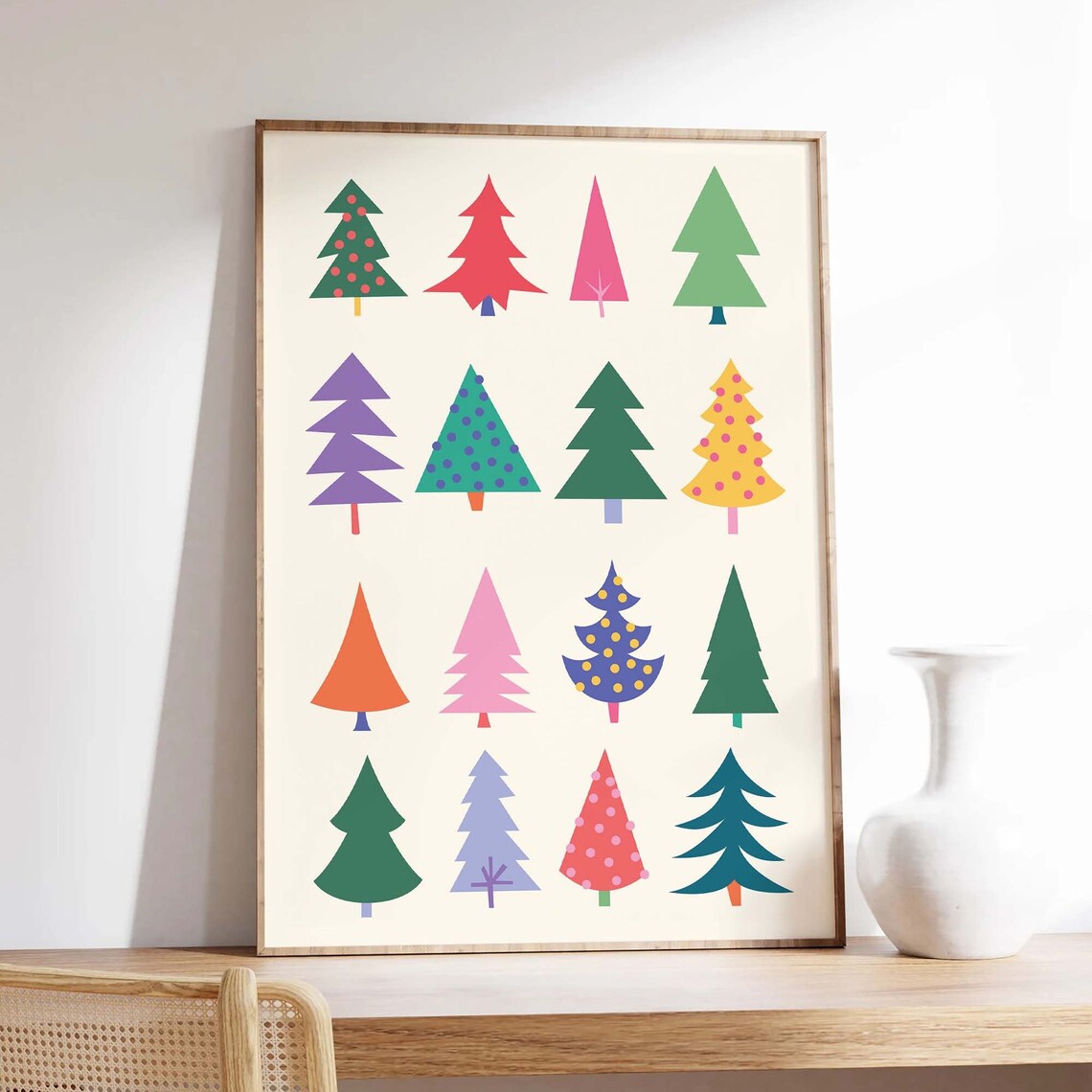Colorful Christmas Trees Grid Modern Festive Holiday Art Poster - Image 5