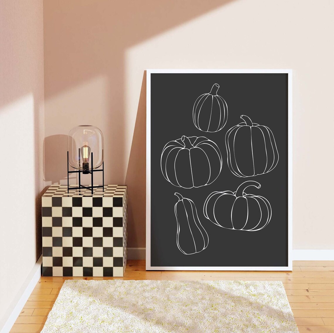 Minimalist Pumpkin Line Art Black Background Halloween Decor Poster - Image 6
