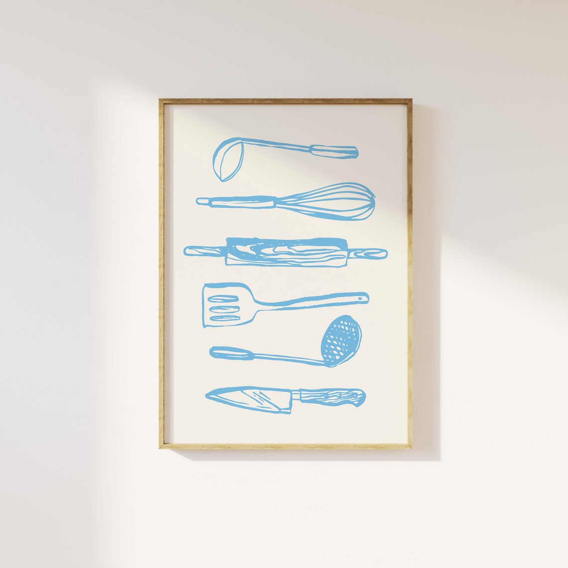 Kitchen Utensils Print Art Blue Kitchen Decor Neutral Foodie Art Poster Cute Trendy Wall Art Gift For Cook - Image 3