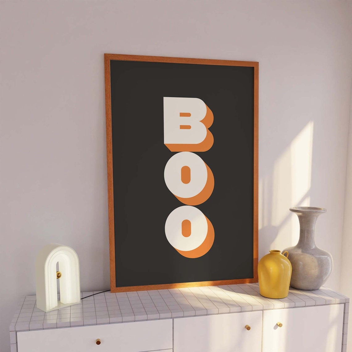 Vertical Retro Boo Lettering Shadowed Black Halloween Wall Art - Image 3