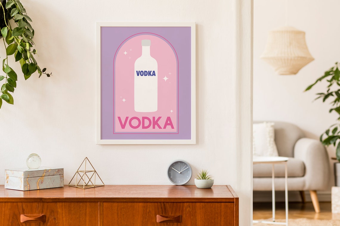 Vodka Cocktail Print Art Cute Pink Purple Cocktail Bar Art Kitchen Wall Art - Image 3