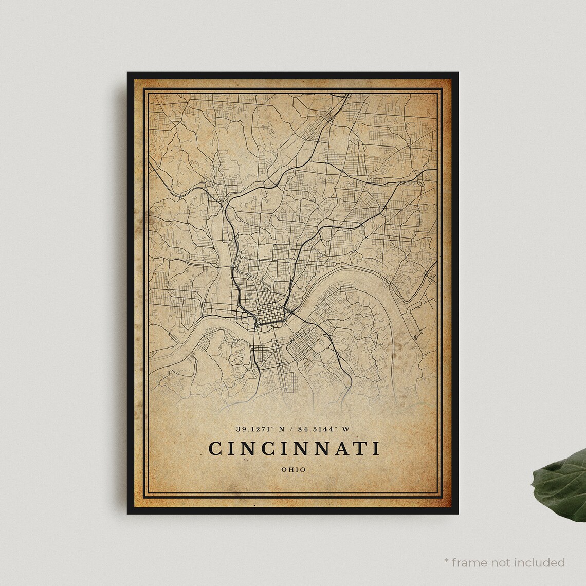 Cincinnati Ohio Vintage City Map Street Plan Antique Style Poster