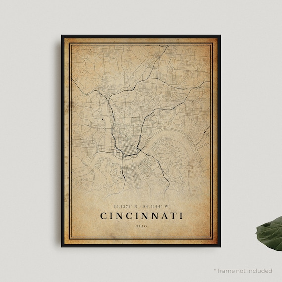 Cincinnati Ohio Vintage City Map Street Plan Antique Style Poster