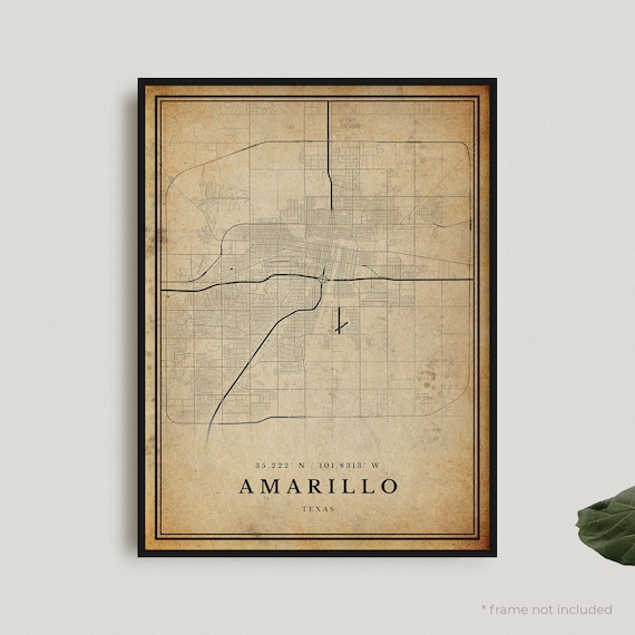 Amarillo Texas Vintage Antique City Map Sepia Tone Wall Poster