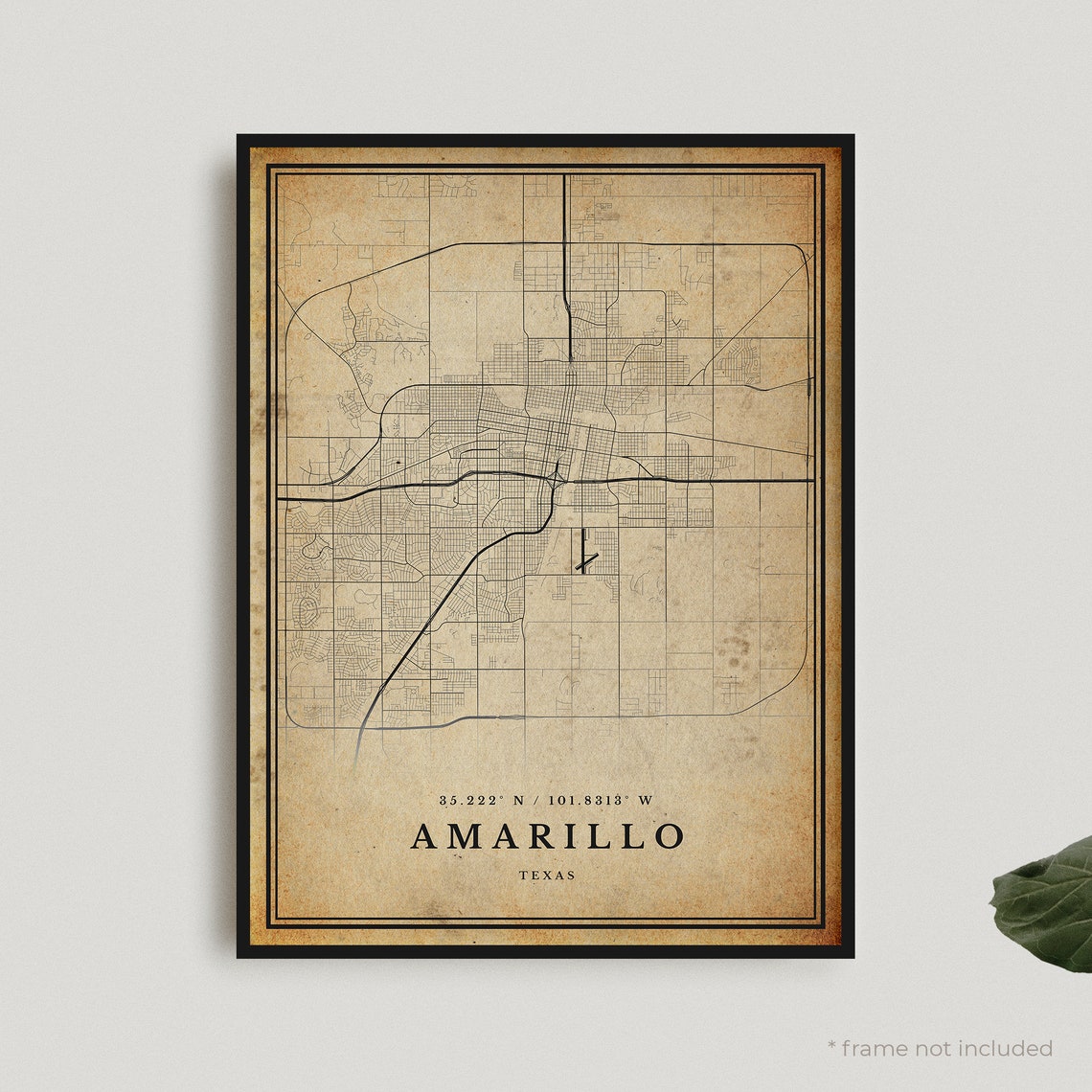 Amarillo Texas Vintage Antique City Map Sepia Tone Wall Poster