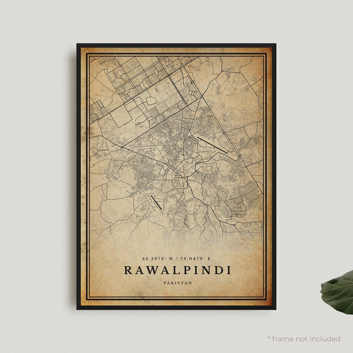 Rawalpindi Vintage Map Print, Retro Antique Style