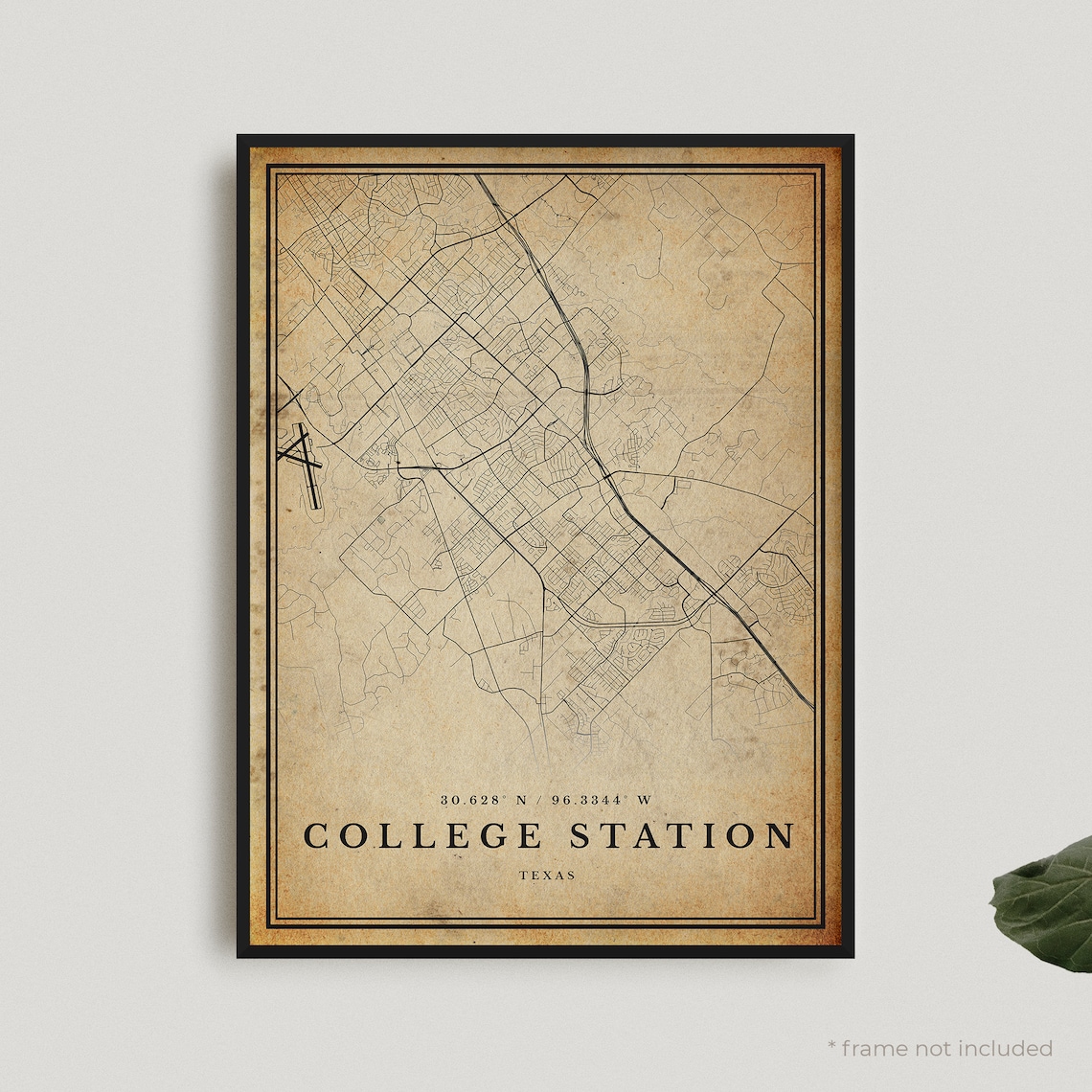 College Station Texas Vintage City Street Map Antique Style Wall Art