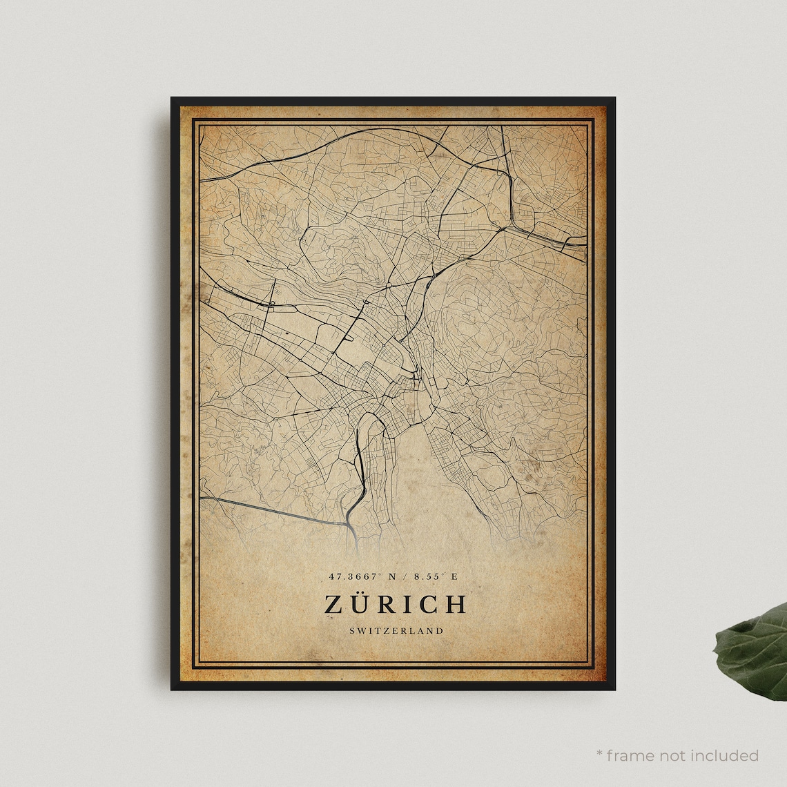 Vintage Zurich Switzerland Sepia City Map Antique Style Travel Wall Decor Poster