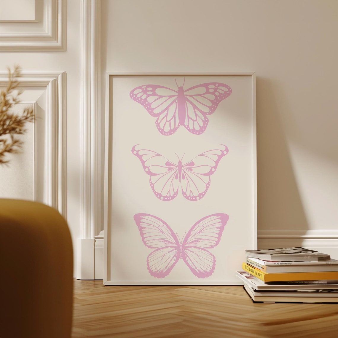 Pink Butterfly Trio Minimalist Preppy Dorm Room Decor Wall Art