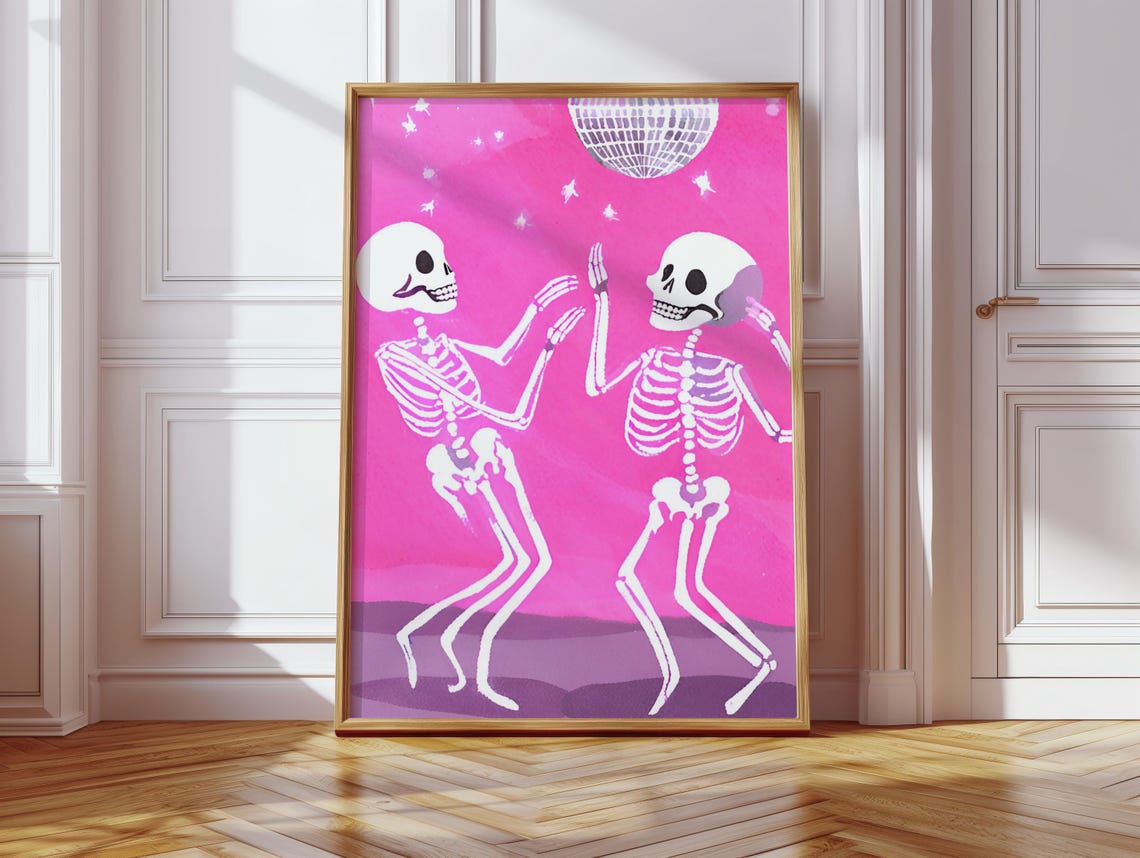 Dancing Skeletons Disco Ball Hot Pink Halloween Party Poster - Image 3