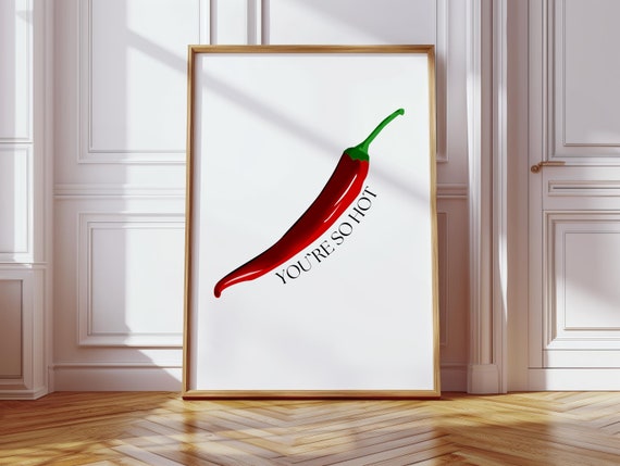 Chilli Pepper Print Trendy Funky Kitchen Art Maximalist Wall Art Quirky Wall Art Food Prints Funky Kitchen Art Apartment Decor