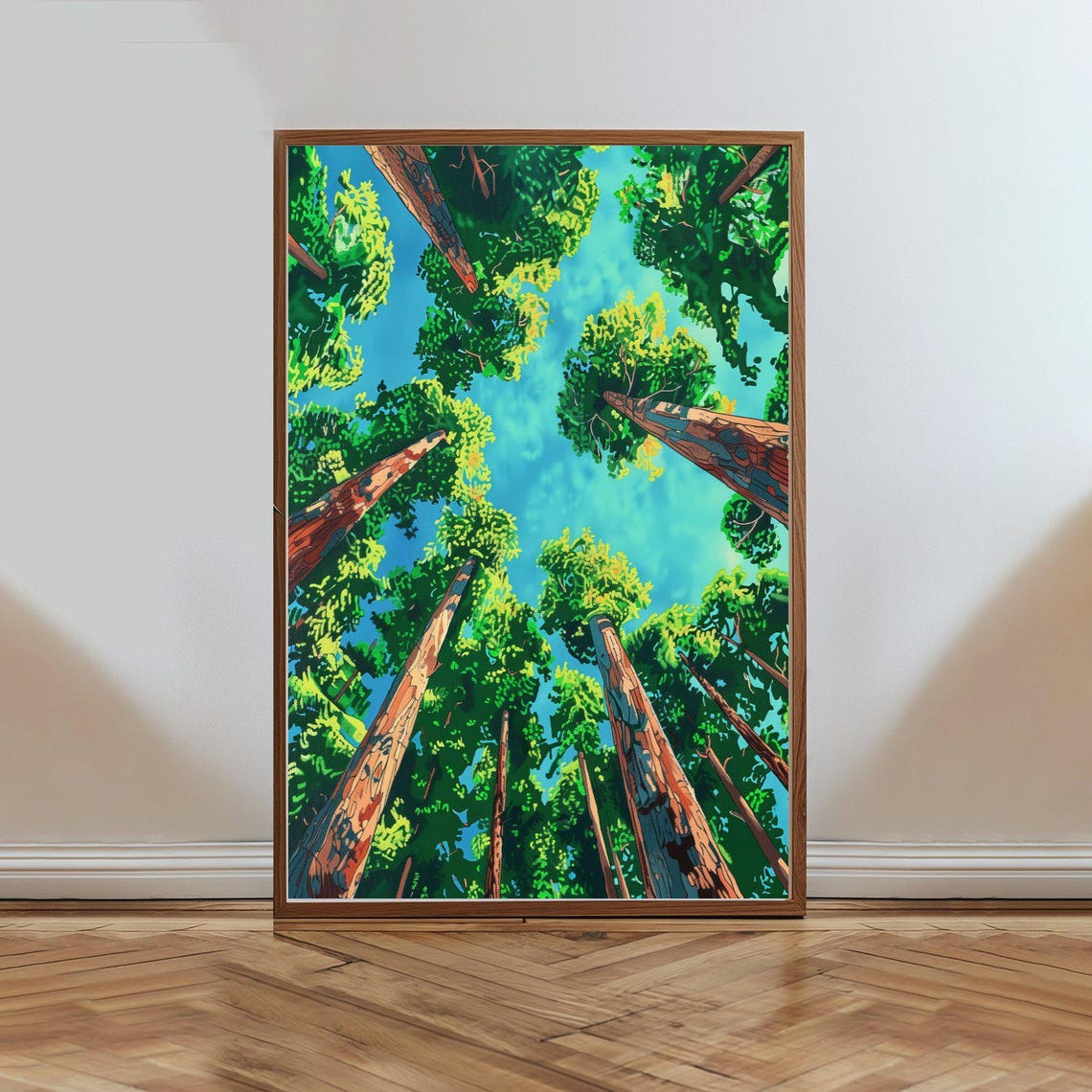 Colorful Forest Canopy Treetop Sky View Illustrated Nature Poster