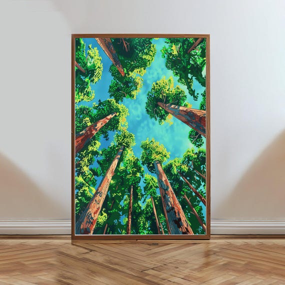 Colorful Forest Canopy Wall Art Nature Inspired Tree Tops Print Outdoorsy Home Decor Woodland Scenery Poster For Living Room Wall