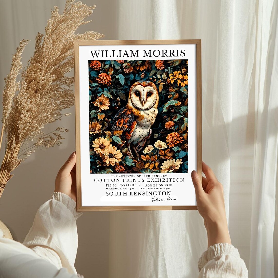 William Morris Barn Owl Floral Night Cotton Prints Exhibition Poster - Image 3