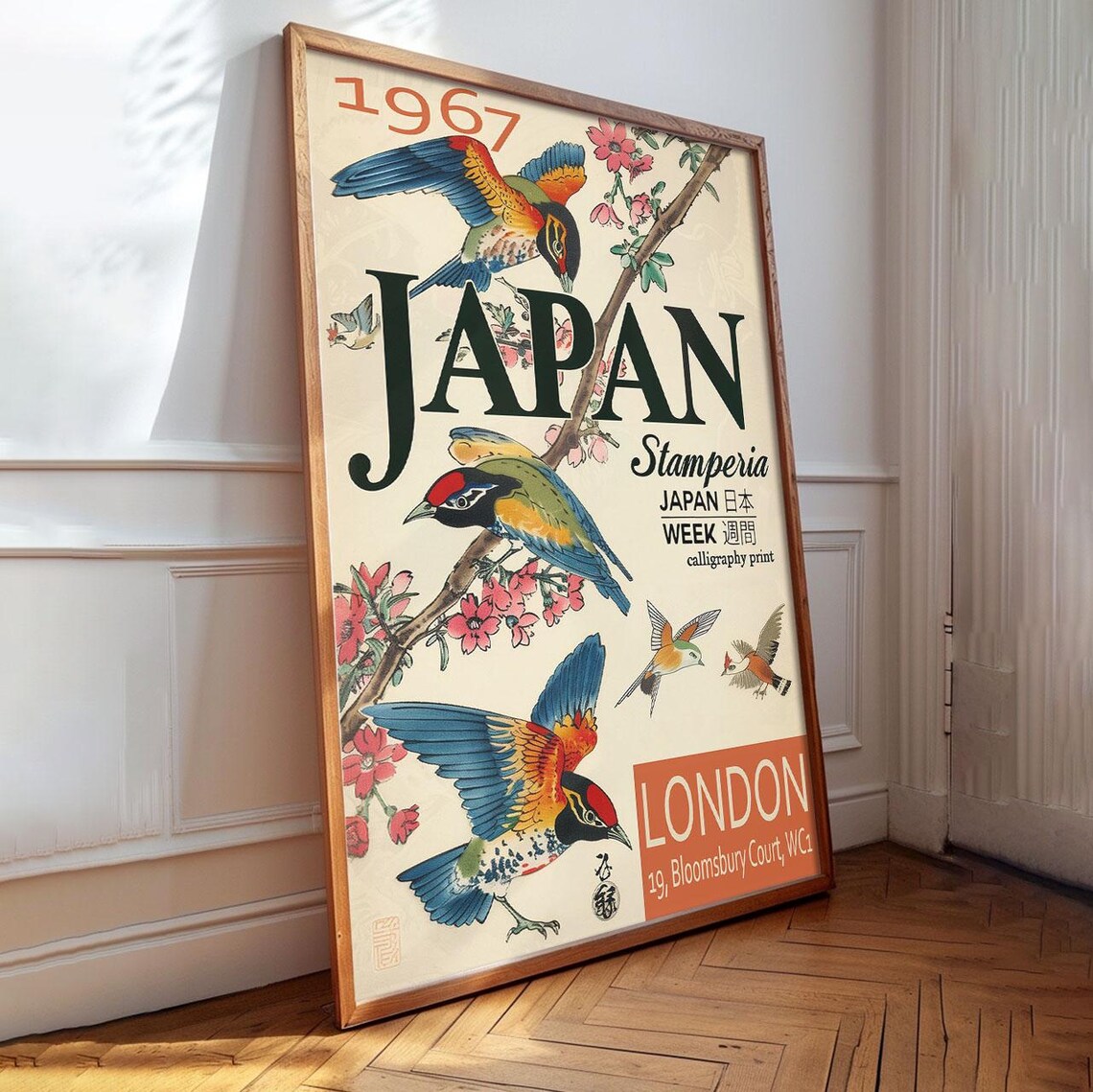 Vintage 1967 Japan Stamperia Bird Exhibition London Travel Poster - Image 2