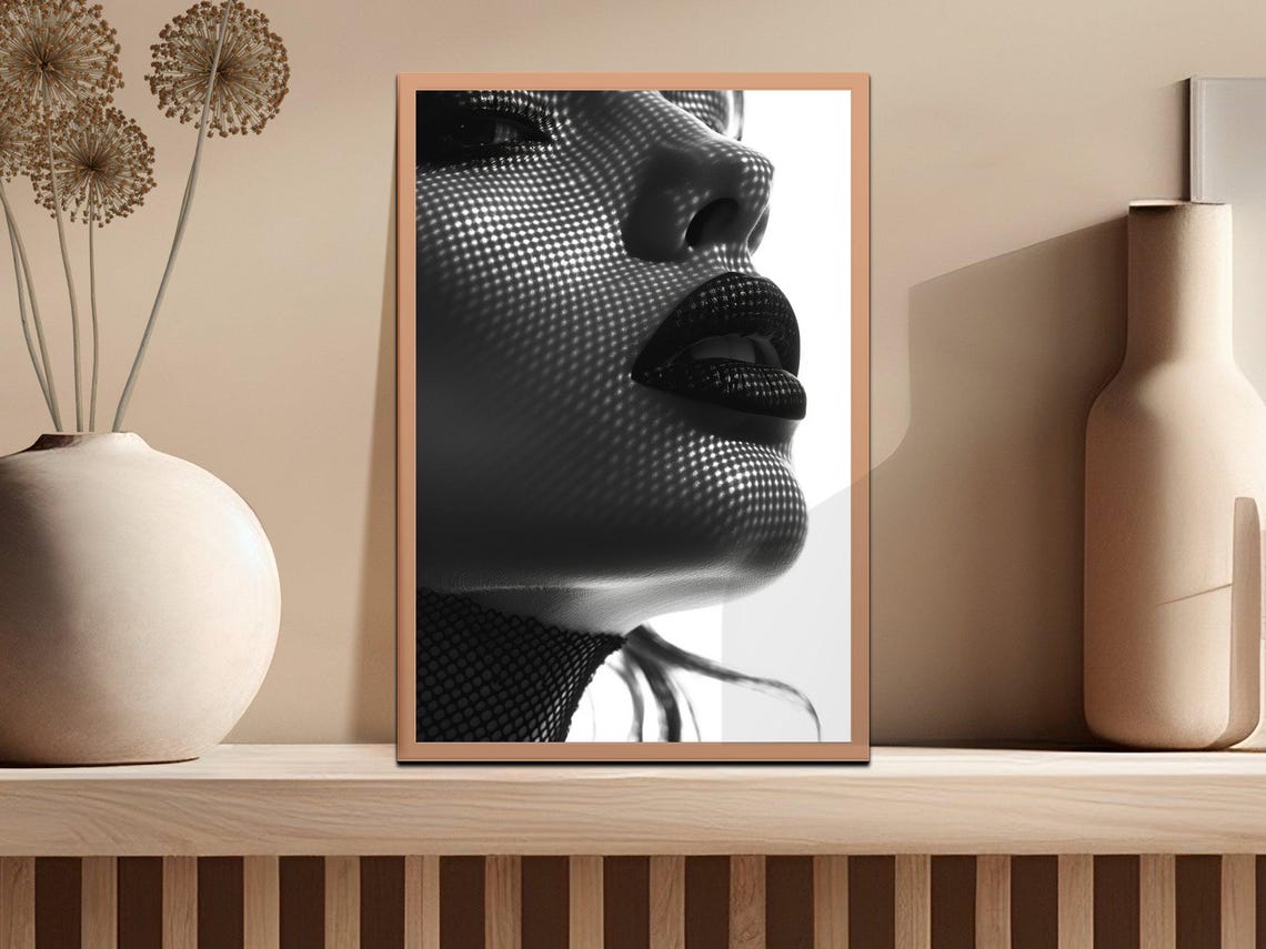 Bold Black And White Beauty Portrait With Dotted Light Poster - Image 2