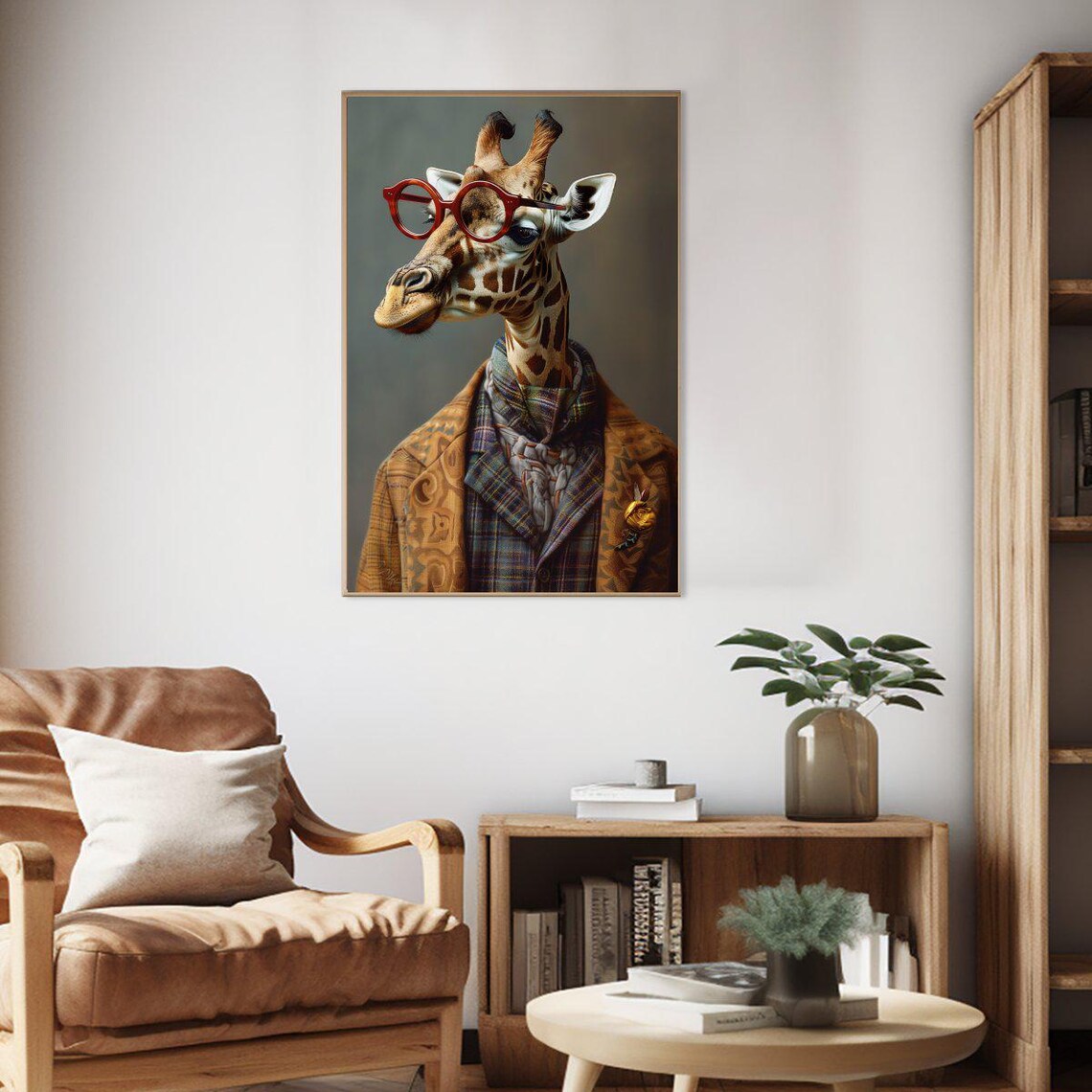 Giraffe Professor Red Glasses Vintage Coat Funny Animal Portrait Poster - Image 2