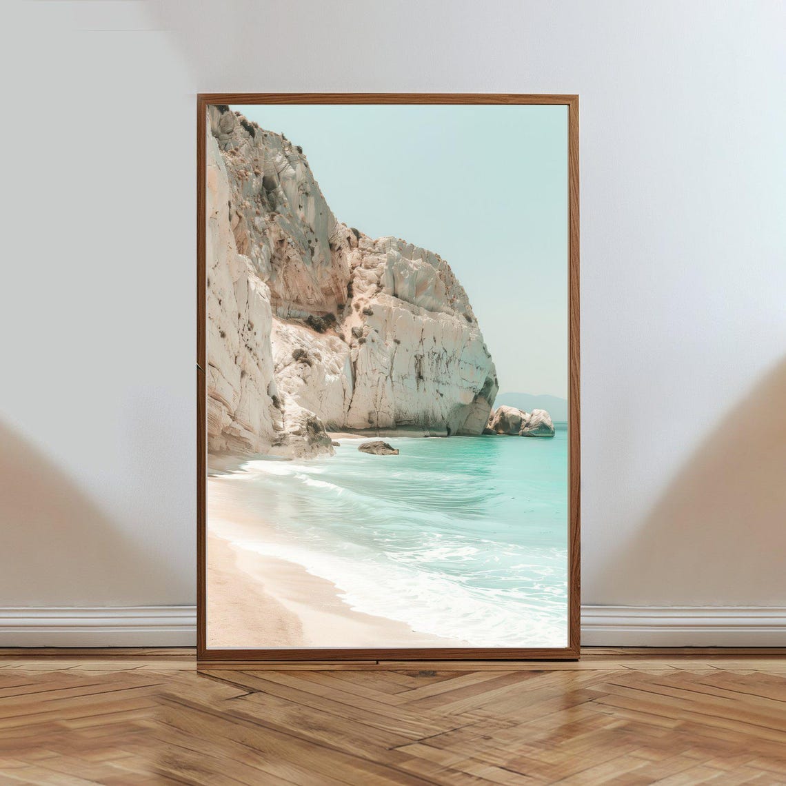 White Cliffs Turquoise Sea Coastal Beach Travel Photography Poster