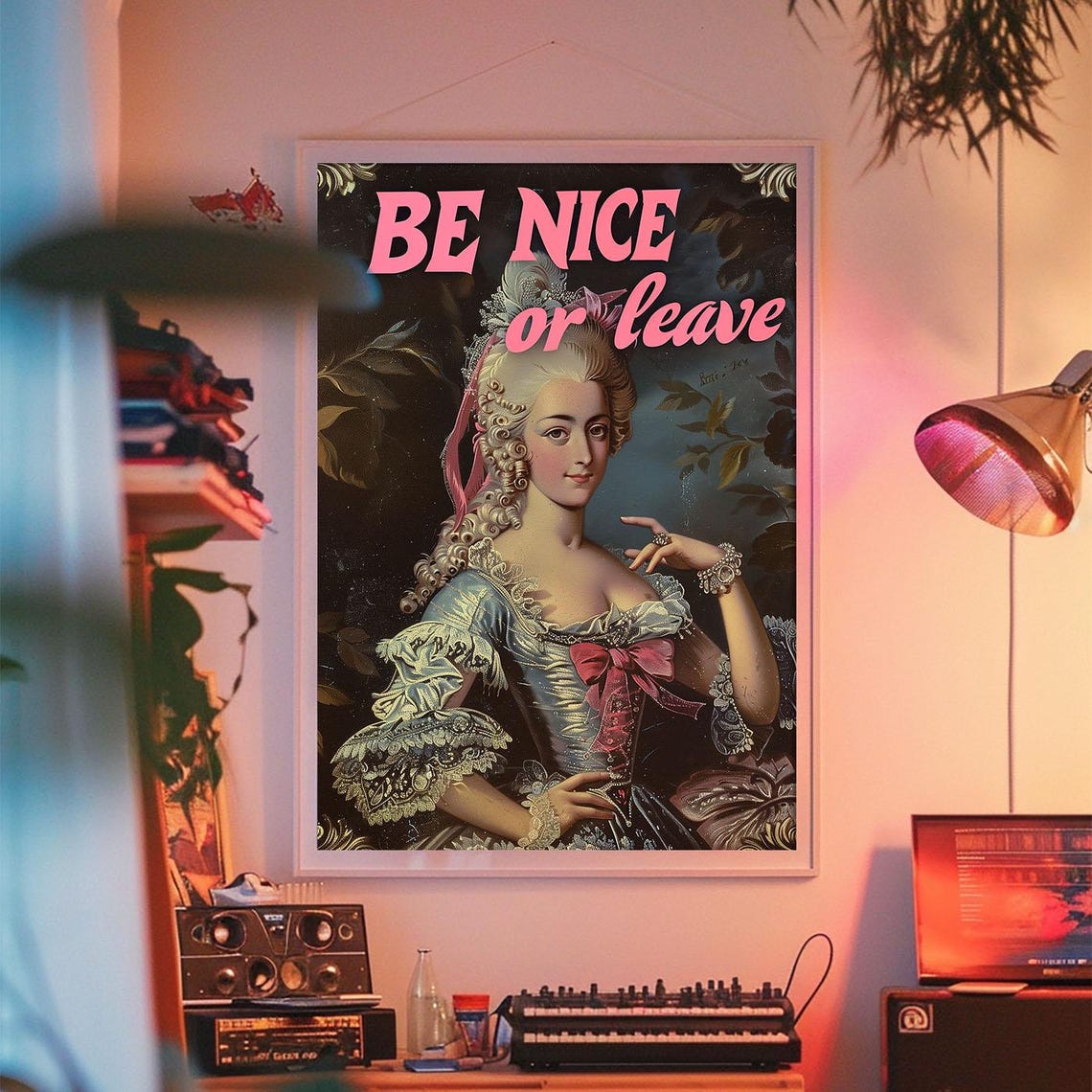 Bold Pink Be Nice Or Leave Altered Vintage Lady Portrait Poster - Image 2