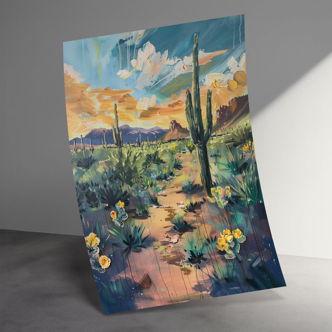 Southwest Desert Sunset Saguaro Cactus Impasto Painting Poster - Image 3