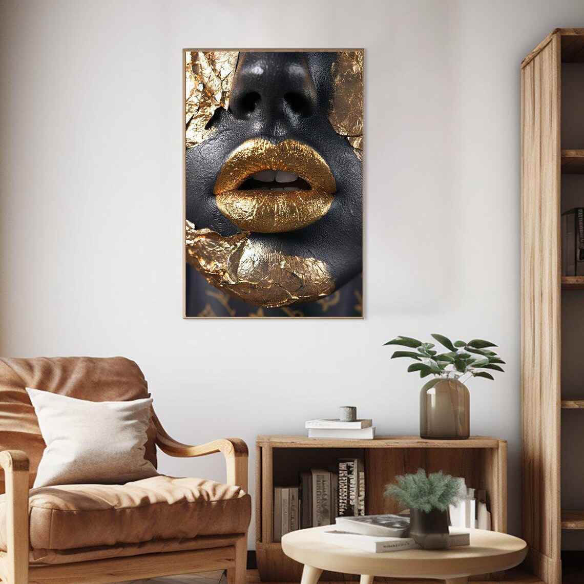 Bold Black And Gold Lips Close Up Glam Beauty Fashion Poster - Image 2