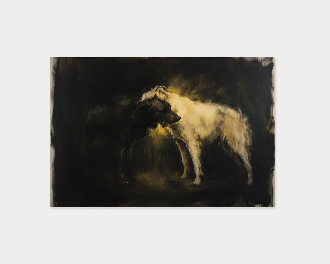 Two Shaggy Dogs Dark Moody Canine Painting Dramatic Art Poster - Image 2