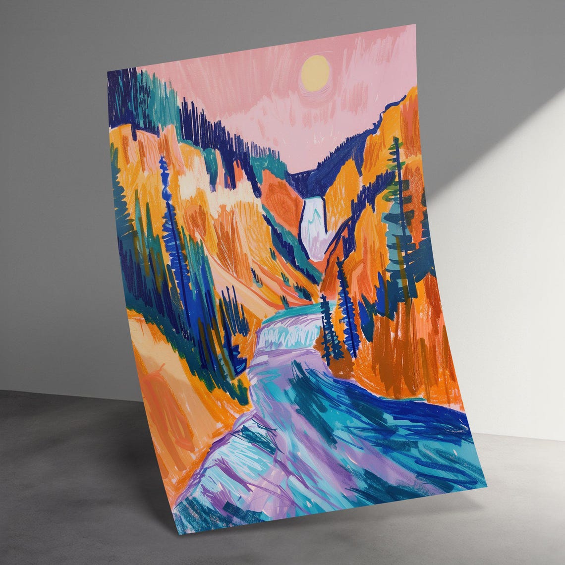 Colorful Mountain River Waterfall Canyon Expressive Painting Poster - Image 3