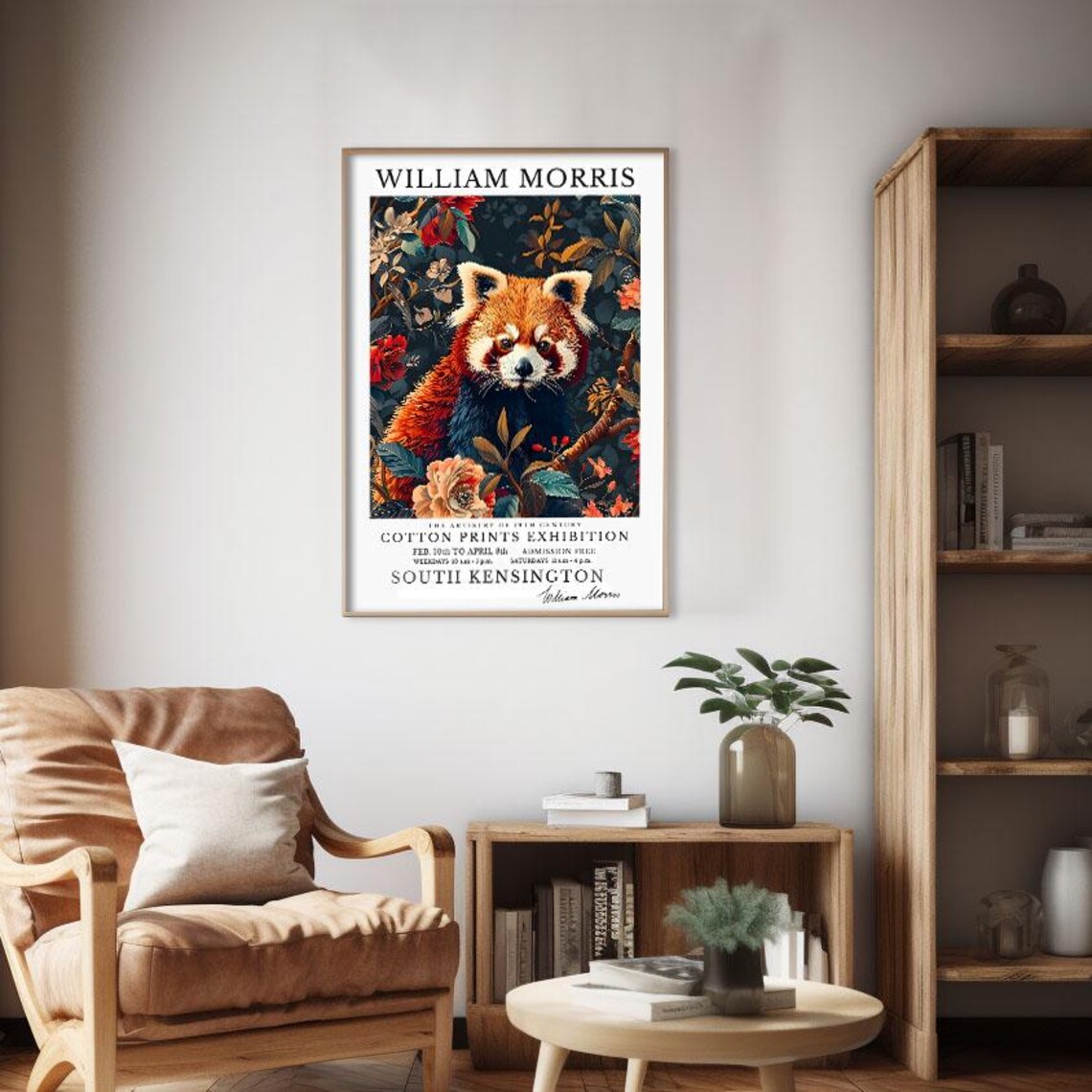 William Morris Red Panda Floral Portrait Cotton Prints Exhibition Poster - Image 2
