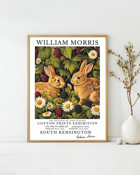 William Morris Two Rabbits Berries Daisies Cotton Prints Exhibition Poster